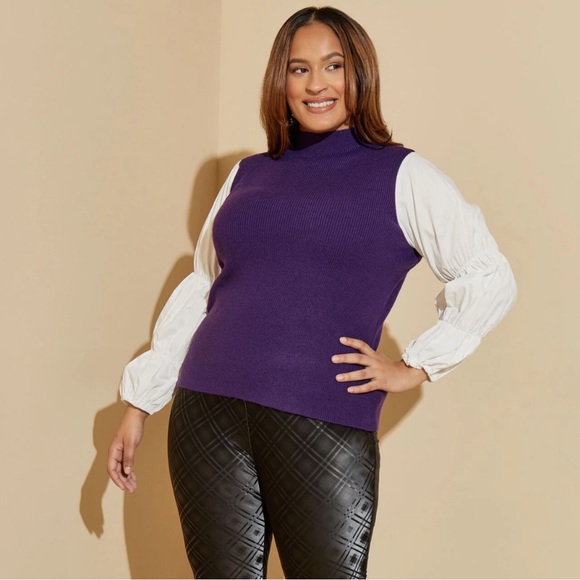 Plus ASHLEY STEWART Açaí Purple Cotton Sleeved Mock Neck Sweater 22/24 - Picture 4 of 5